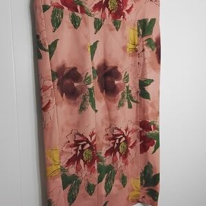 Melissa McCarthy Seven7 Peach Floral Pencil Skirt with Green and Yellow Accents